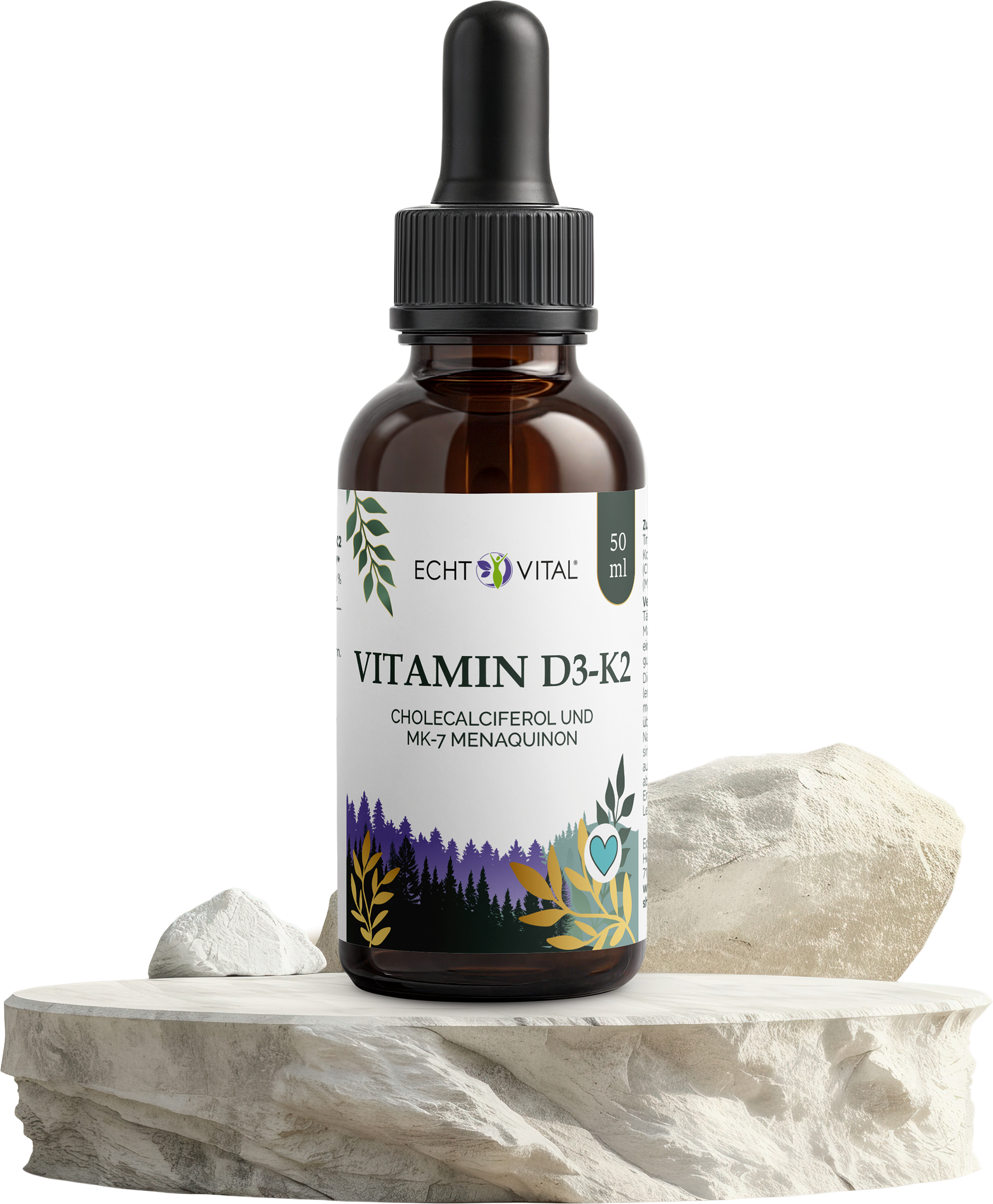 Vitamin D3 - K2 Tropfen natürlich - ECHT VITAL Premium Qualität